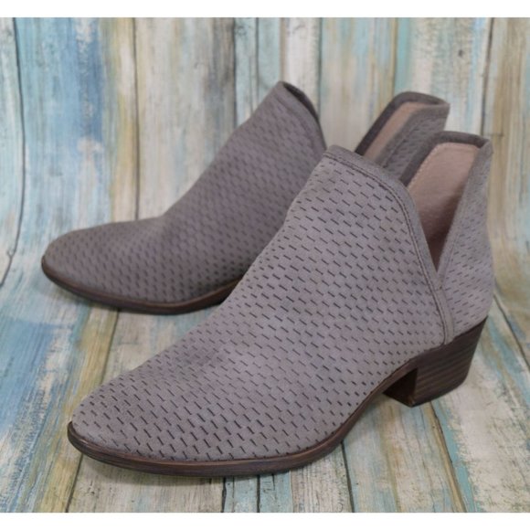 Lucky Brand Baley Ankle Boot Size 8.5 Gray Suede Perforated Fashion Booties - Picture 6 of 9